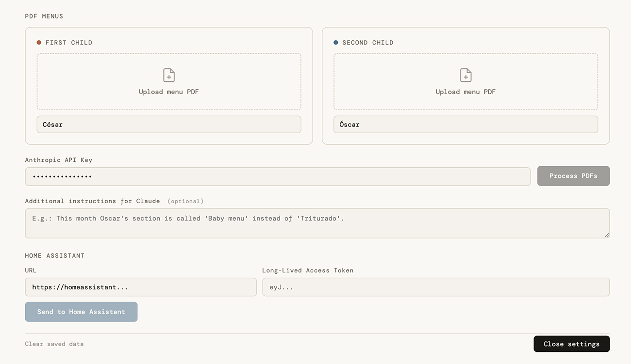The web app before processing, with two input fields for the PDFs and a button to process them